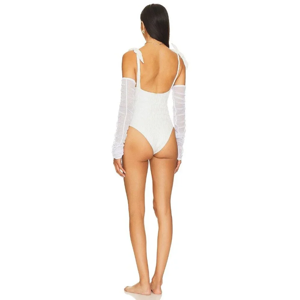 BOAMAR Millie Cheeky One Piece in White Textured Shine Medium New Bridal Swim